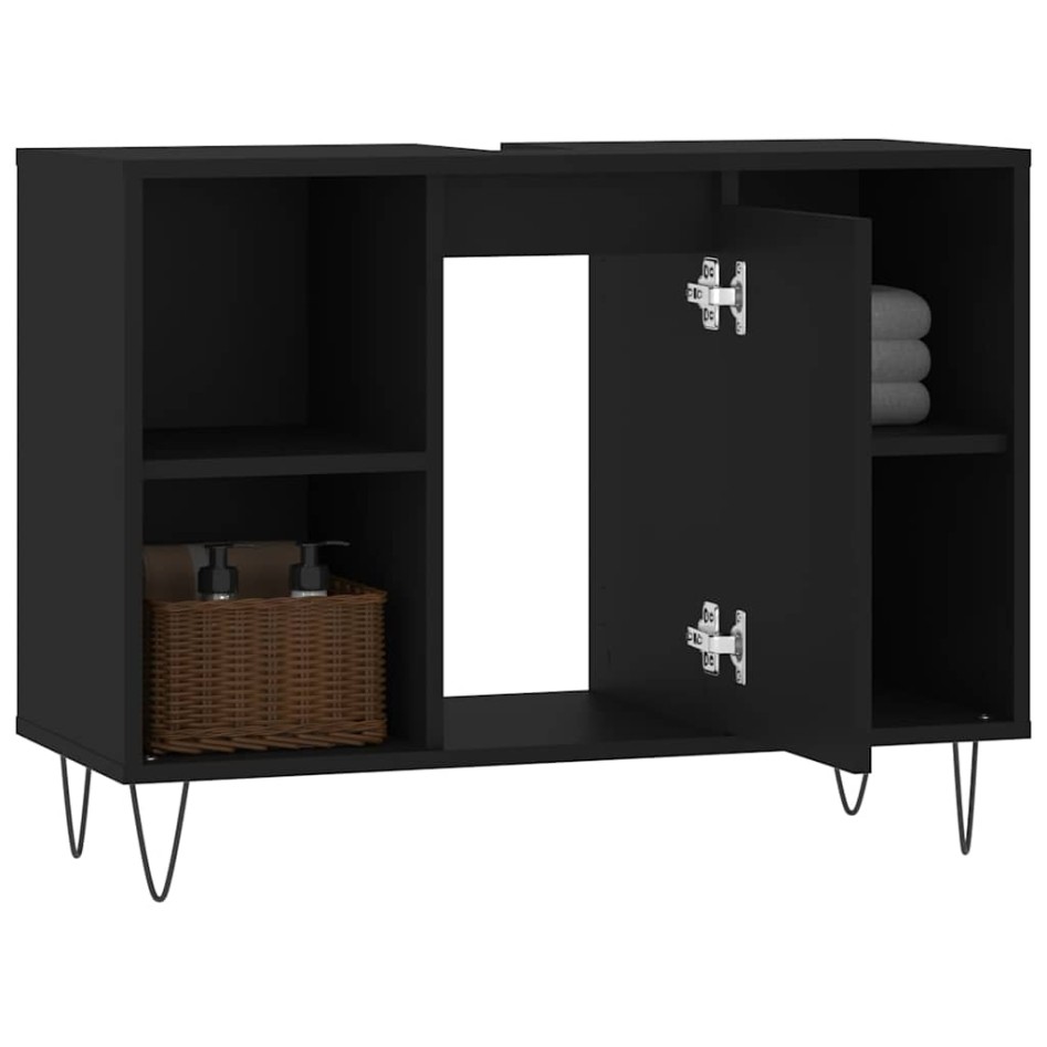 Mueble de baño madera de ingeniería negro 80x33x60
