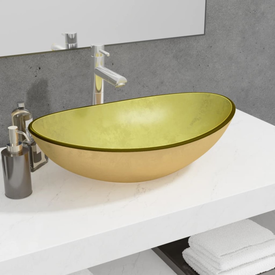 Lavabo de vidrio templado dorado 54,5x35x15,5