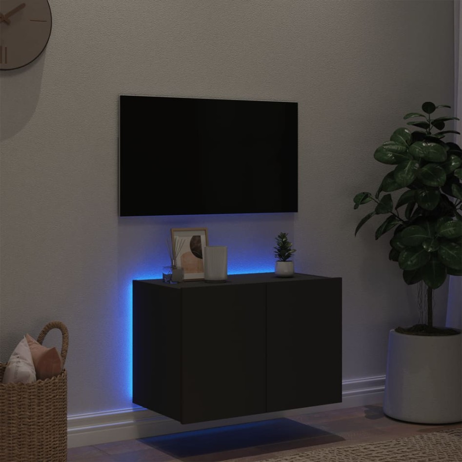 Mueble de TV de pared con luces LED negro 60x35x41
