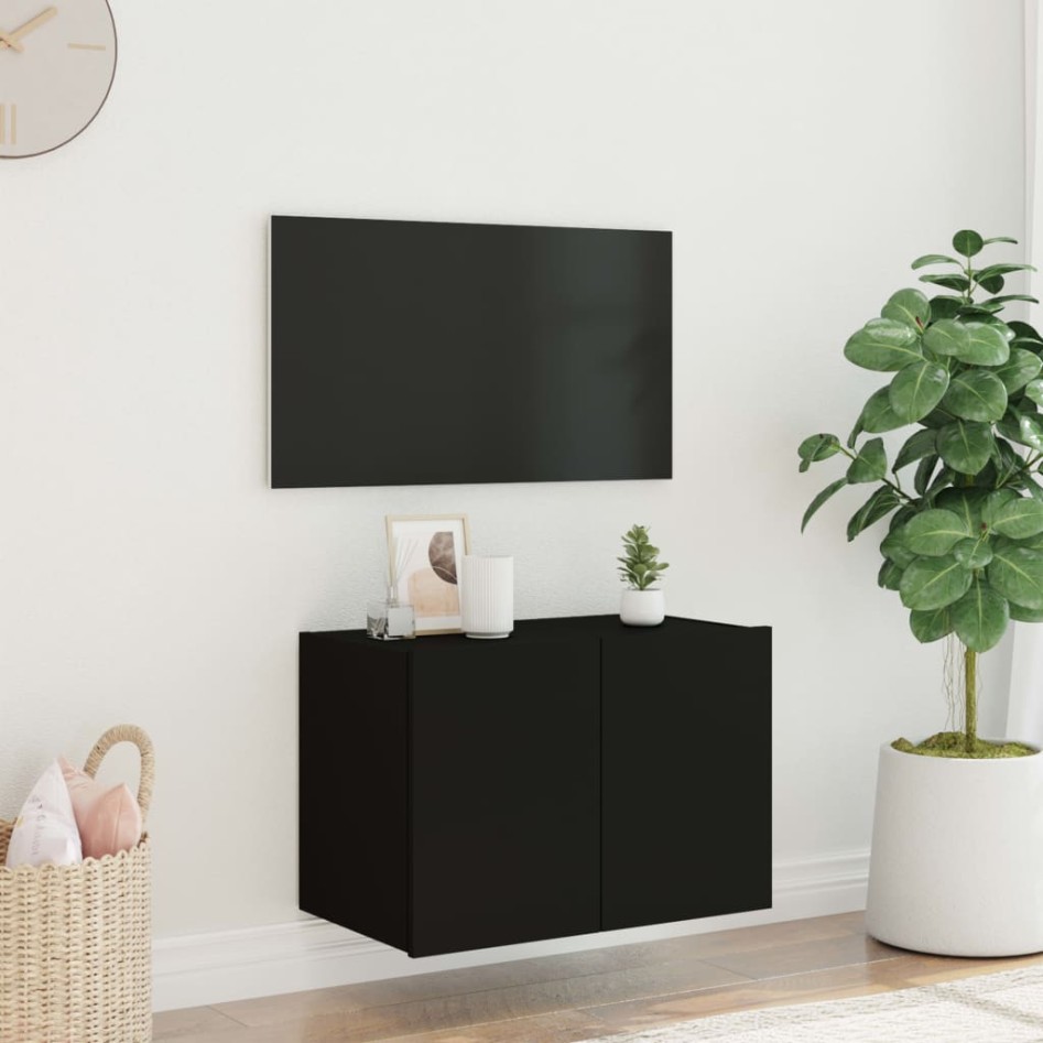Mueble de TV de pared con luces LED negro 60x35x41