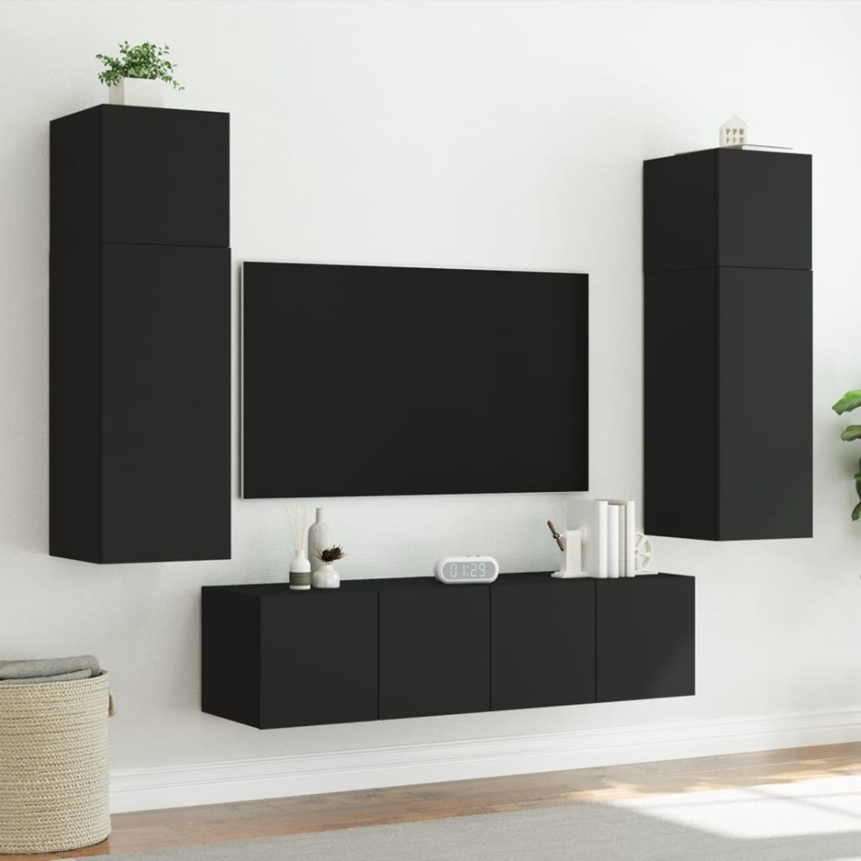 Mueble de TV de pared con luces LED negro 60x35x41