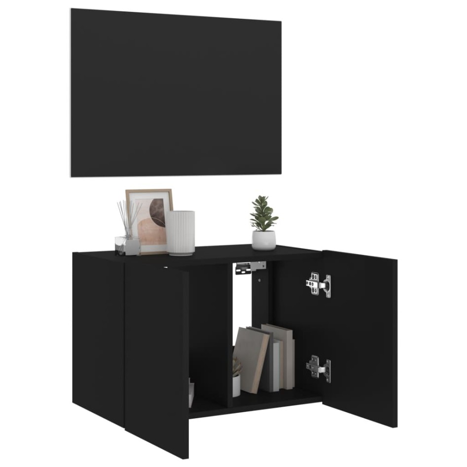 Mueble de TV de pared con luces LED negro 60x35x41
