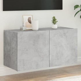 Mueble de TV de pared con luces LED gris hormigón 80x35x41
