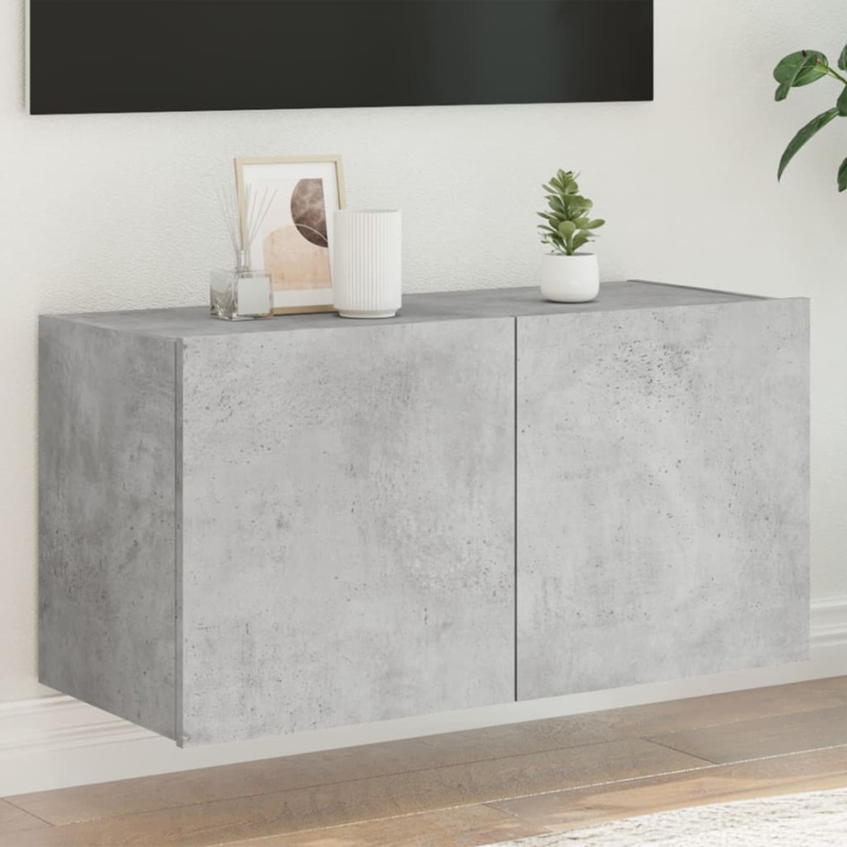 Mueble de TV de pared con luces LED gris hormigón 80x35x41