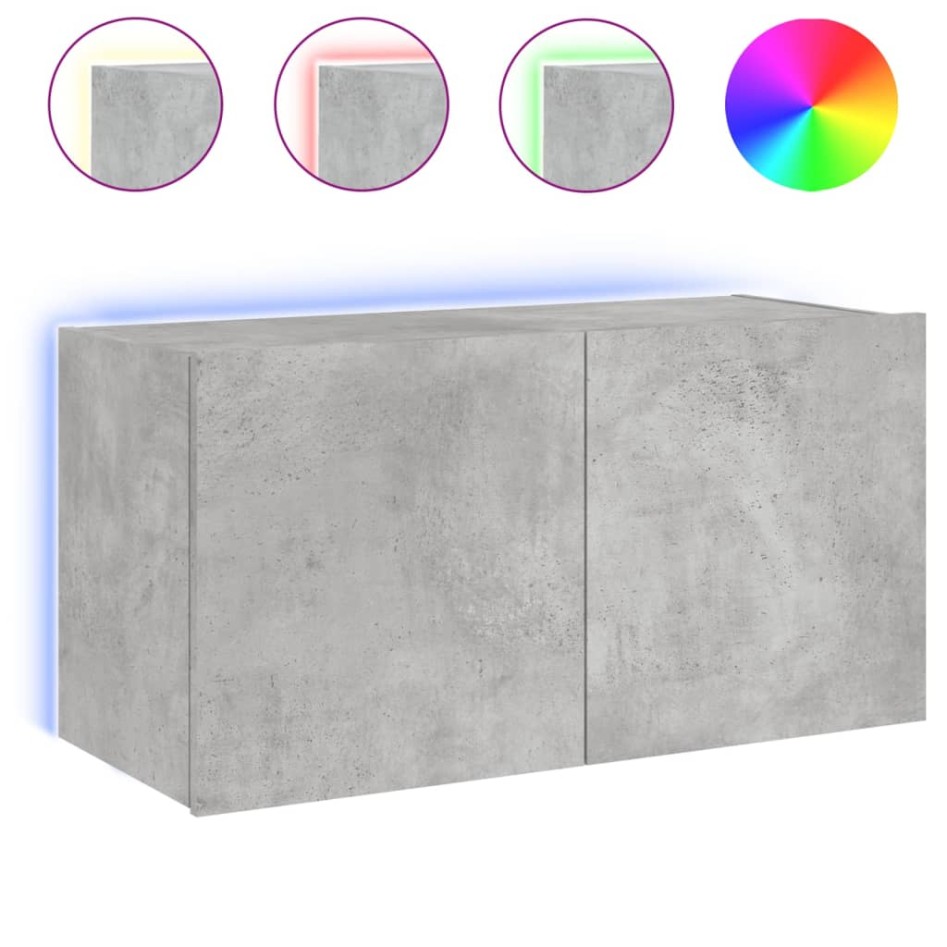 Mueble de TV de pared con luces LED gris hormigón 80x35x41