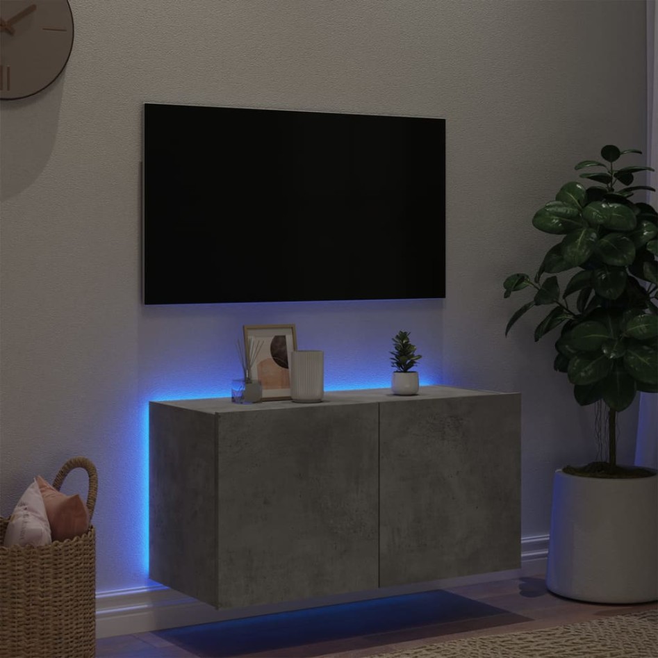 Mueble de TV de pared con luces LED gris hormigón 80x35x41