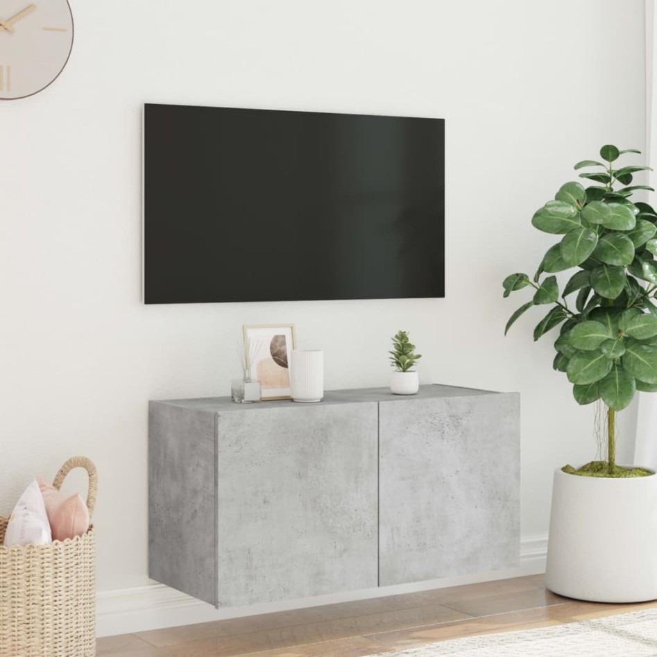 Mueble de TV de pared con luces LED gris hormigón 80x35x41