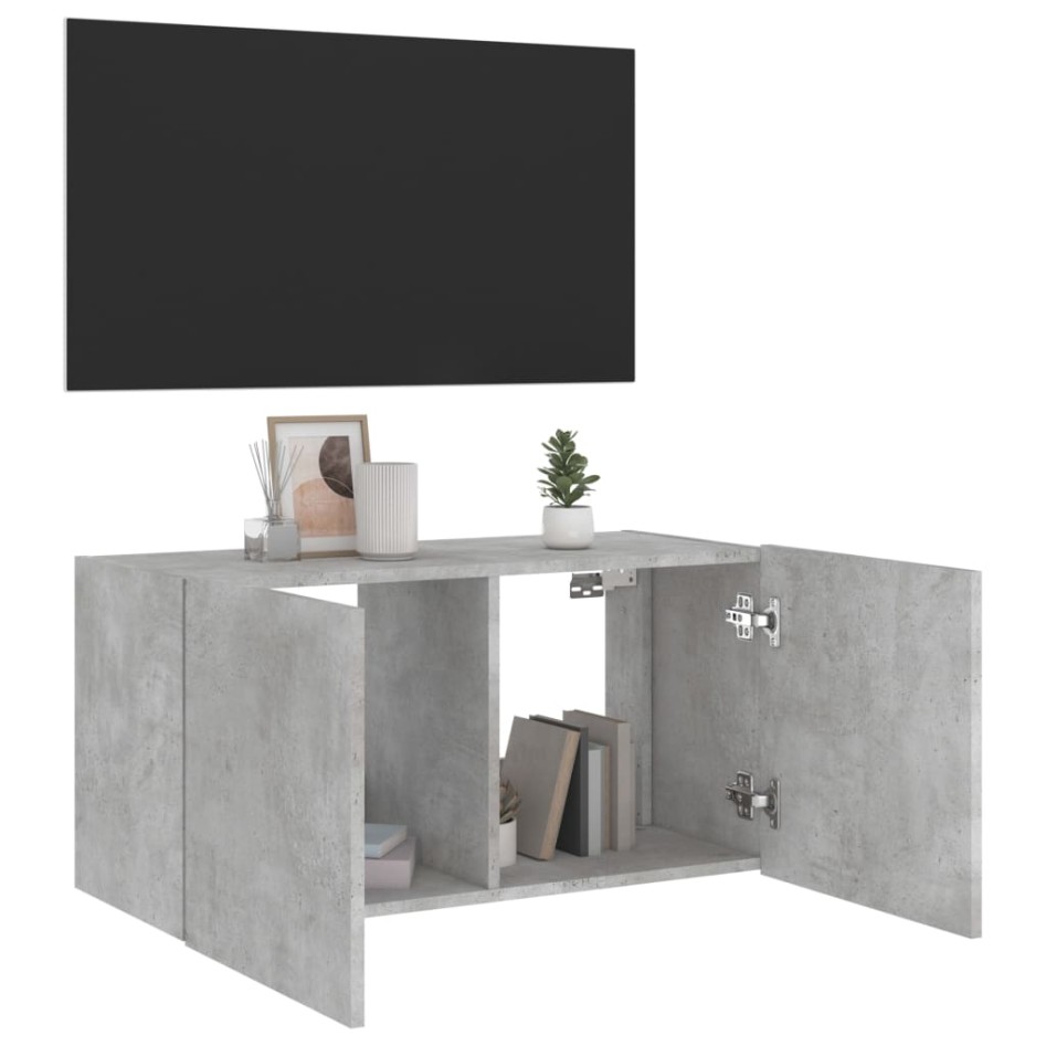 Mueble de TV de pared con luces LED gris hormigón 80x35x41