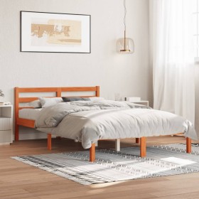Cama sin colchón madera maciza de pino marrón cera 120x200