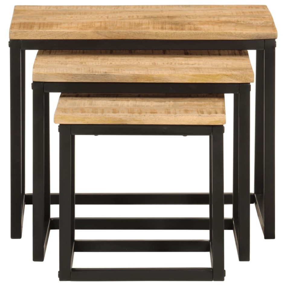 Mesas de centro apilables 3 pzas madera maciza mango y