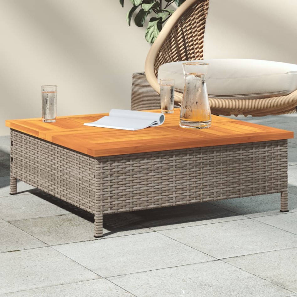 Mesa de jardín ratán y madera de acacia gris 70x70x25