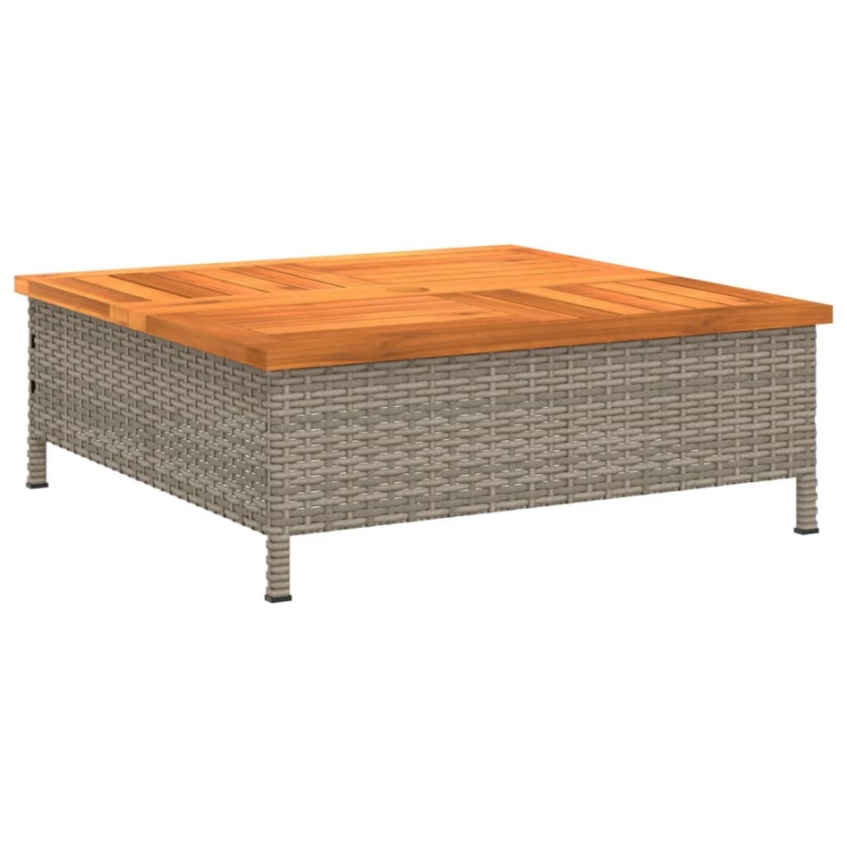 Mesa de jardín ratán y madera de acacia gris 70x70x25