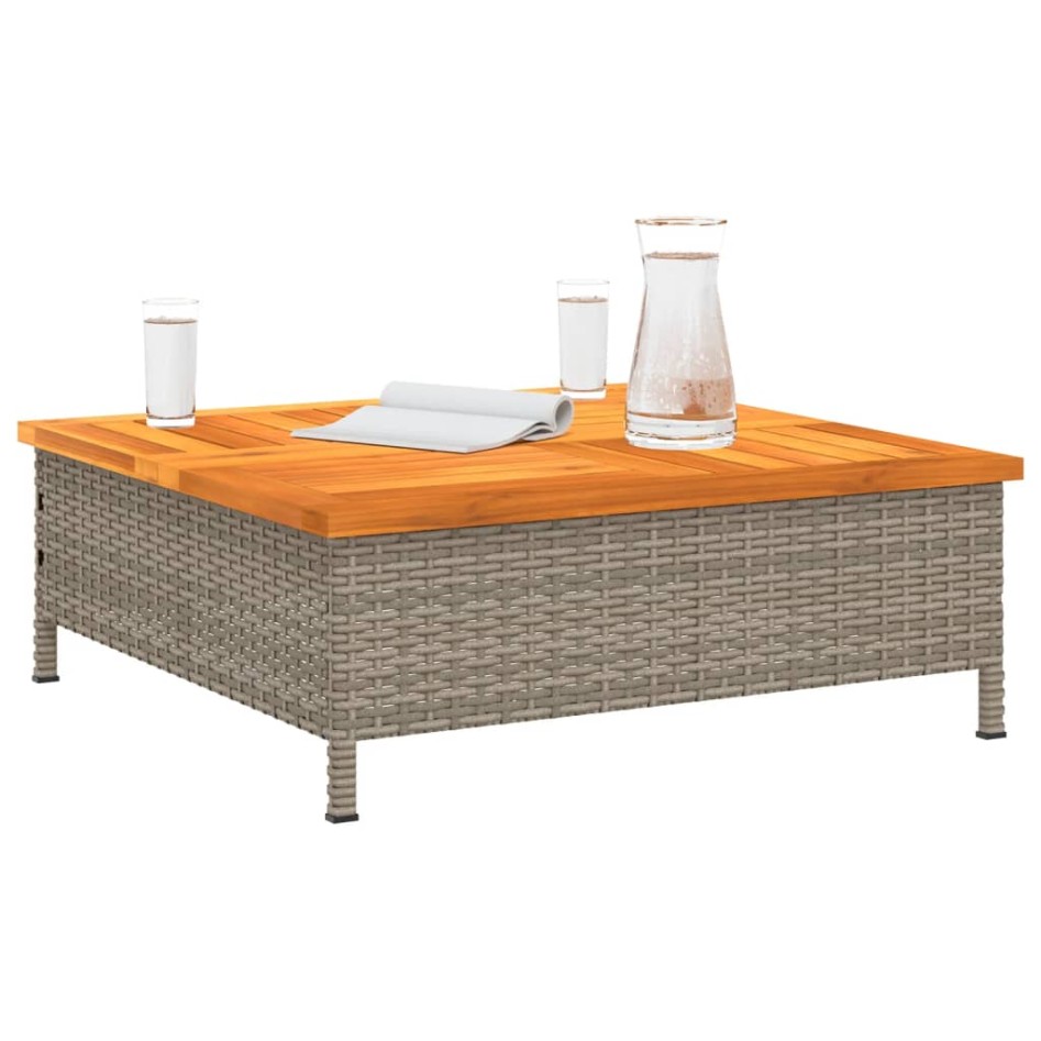 Mesa de jardín ratán y madera de acacia gris 70x70x25
