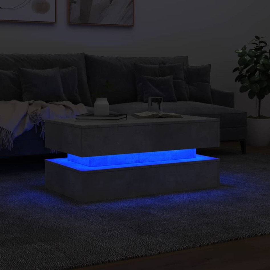 Mesa de centro con luces LED gris hormigón 90x50x40