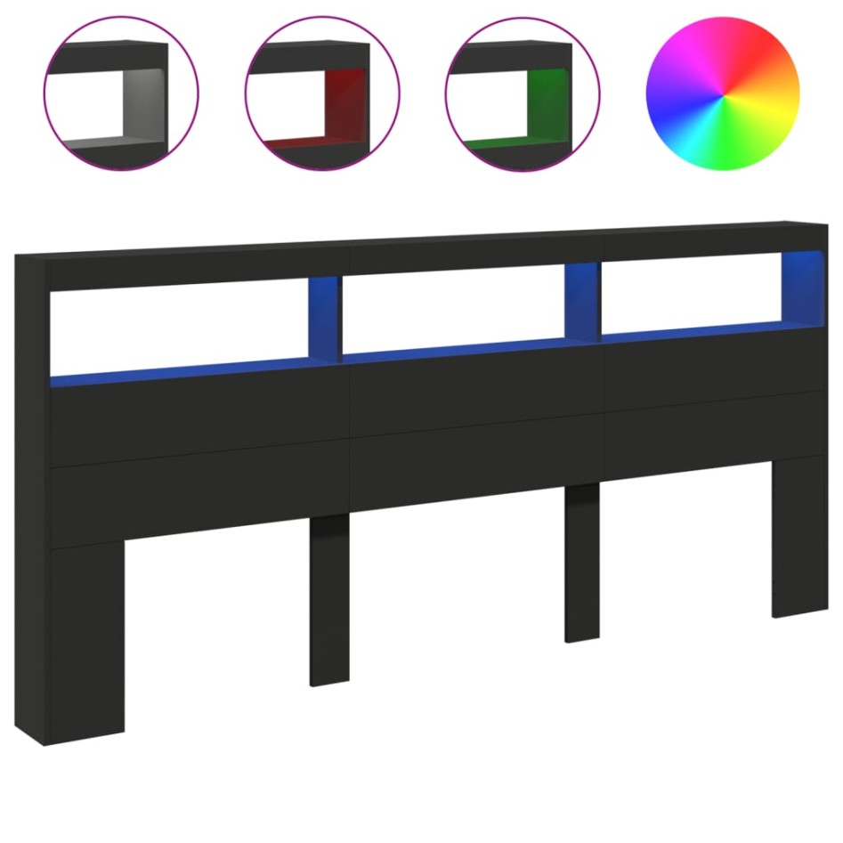 Cabecero de cama con LED negro 220x17x102