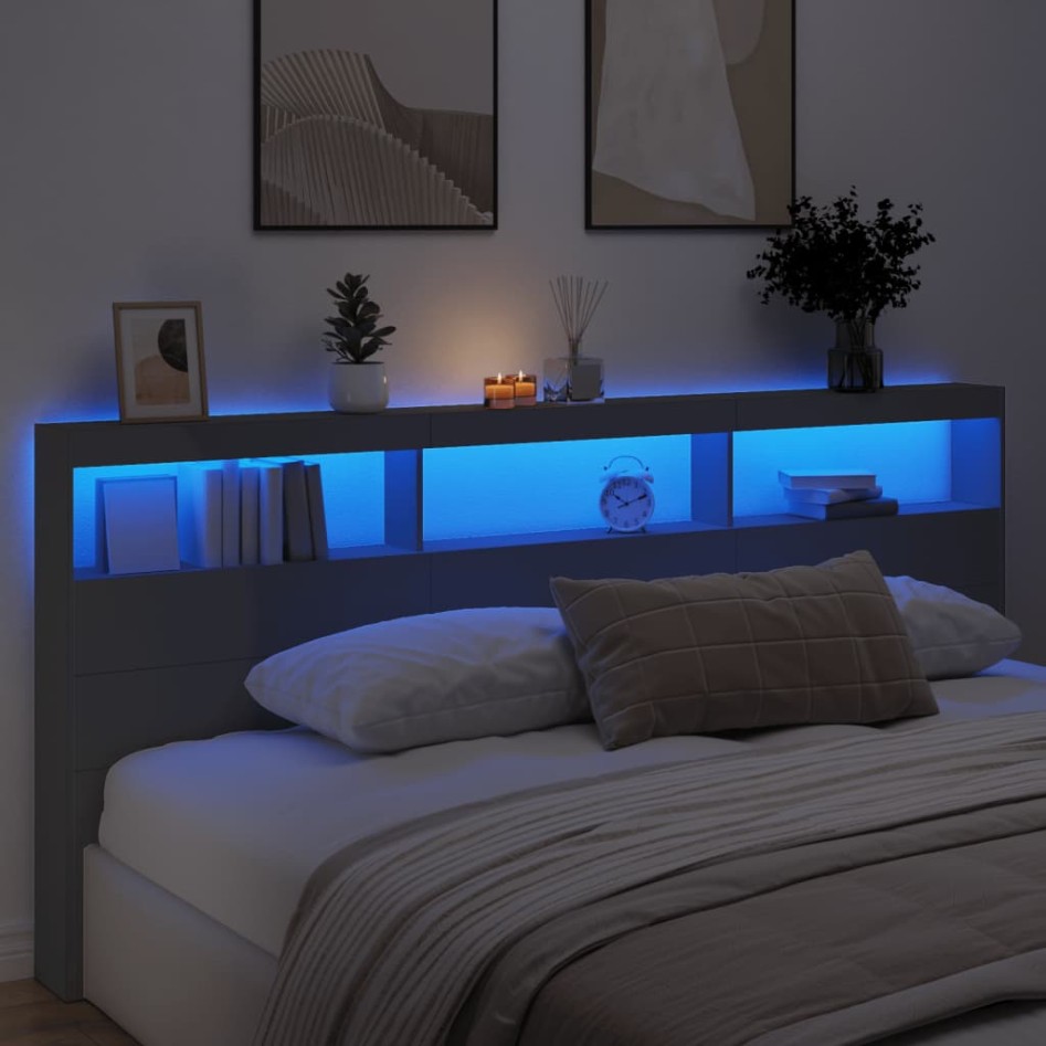 Cabecero de cama con LED negro 220x17x102