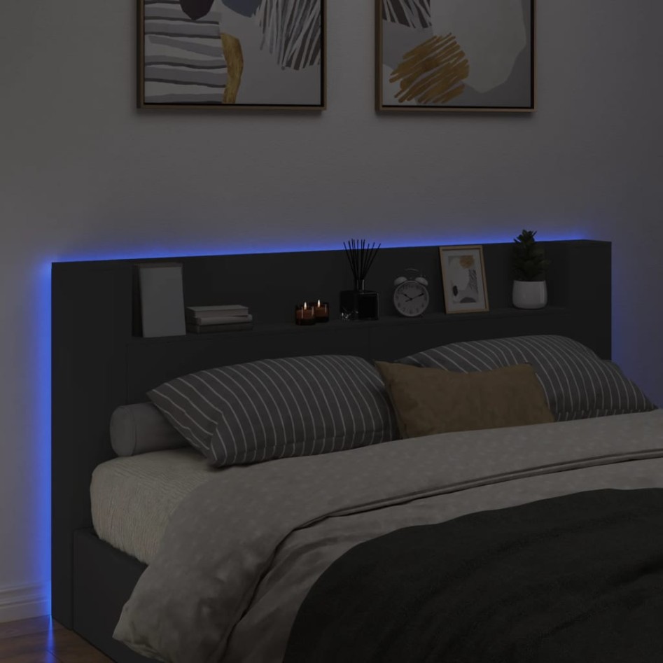 Cabecero de cama con LED negro 200x16,5x103,5