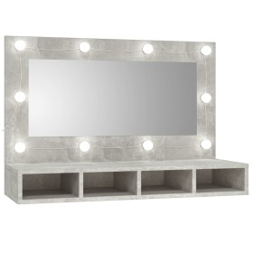 Mueble con espejo y luces LED gris hormigón 90x31,5x62