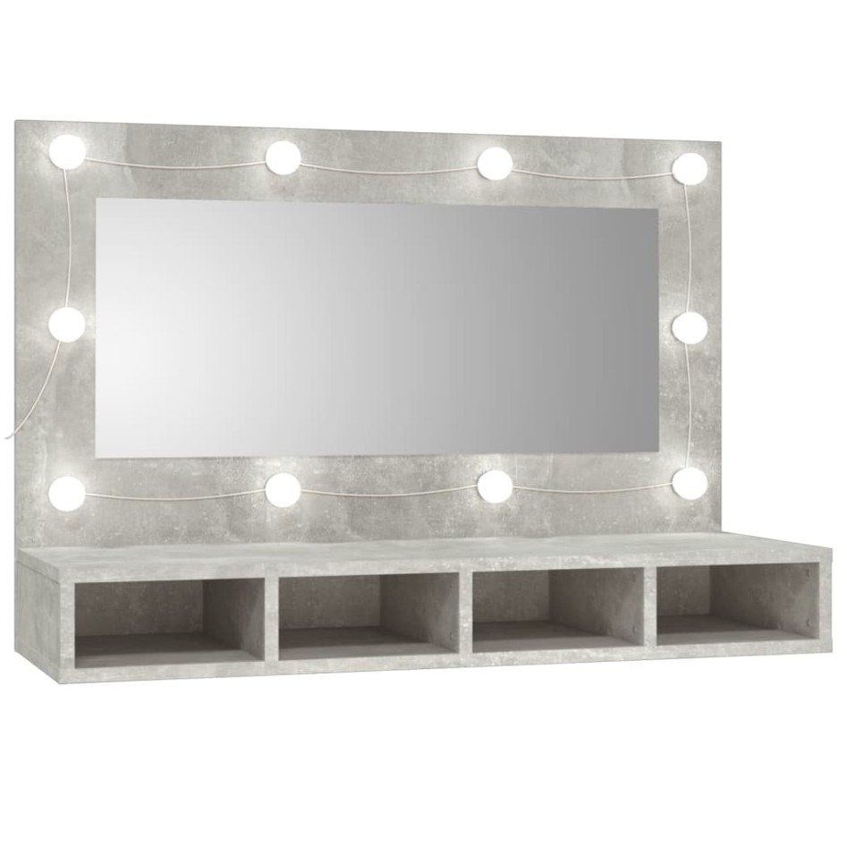 Mueble con espejo y luces LED gris hormigón 90x31,5x62