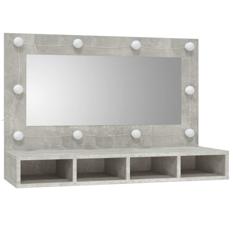 Mueble con espejo y luces LED gris hormigón 90x31,5x62