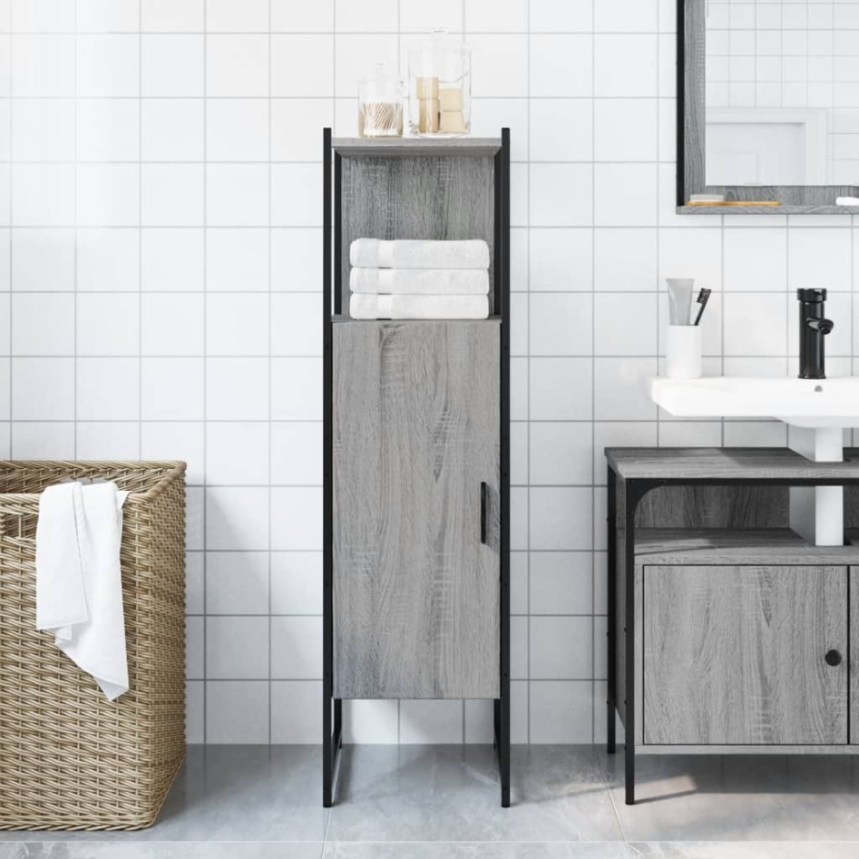 Armario de baño madera de ingeniería gris Sonoma 33x33x120,5