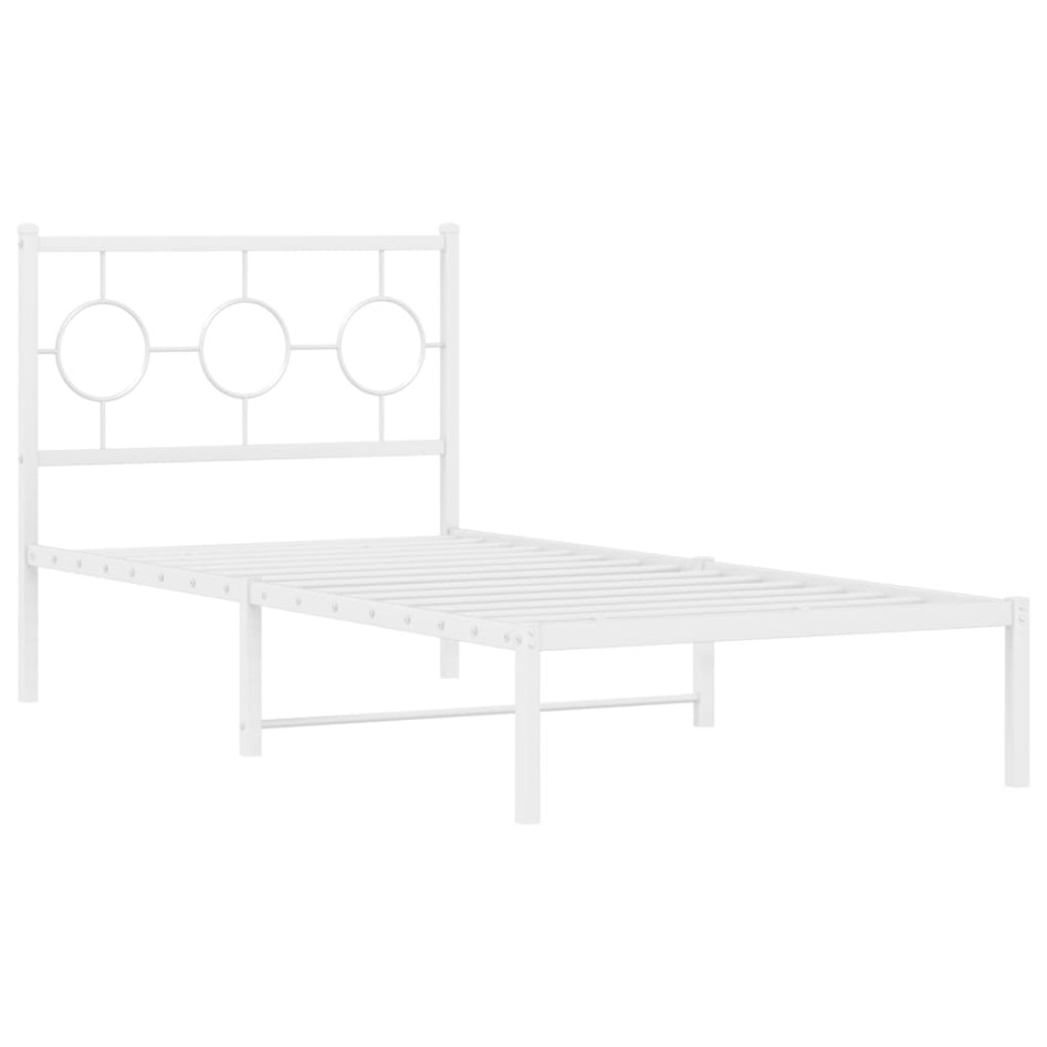 Estructura cama sin colchón con cabecero metal blanco 90x200