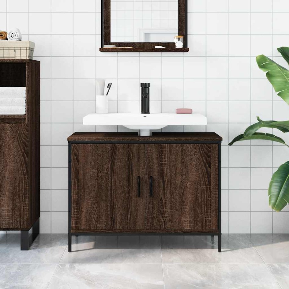 Armario lavabo baño madera ingeniería roble marrón 80x30x60