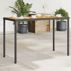 Mesa de jardín superficie de madera ratán PE negro 115x54x74