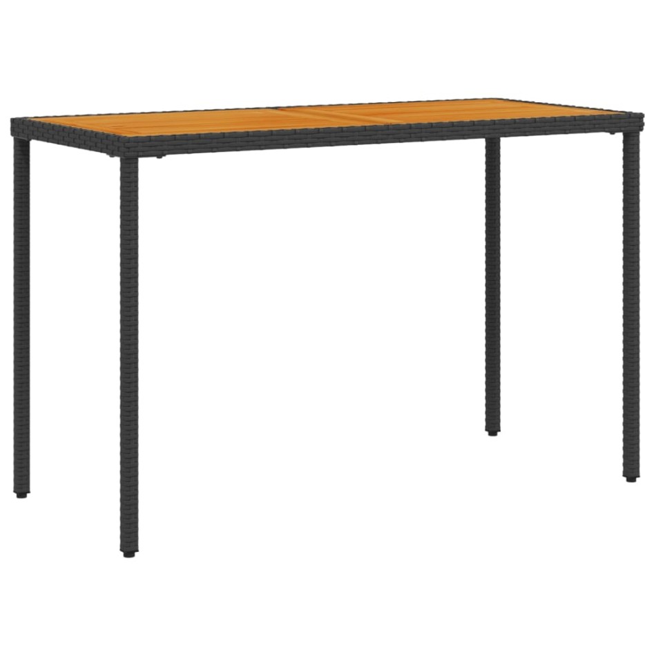 Mesa de jardín superficie de madera ratán PE negro 115x54x74