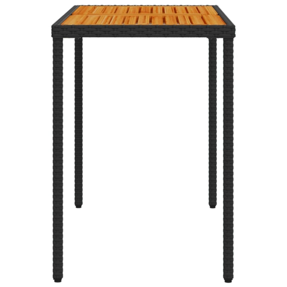 Mesa de jardín superficie de madera ratán PE negro 115x54x74