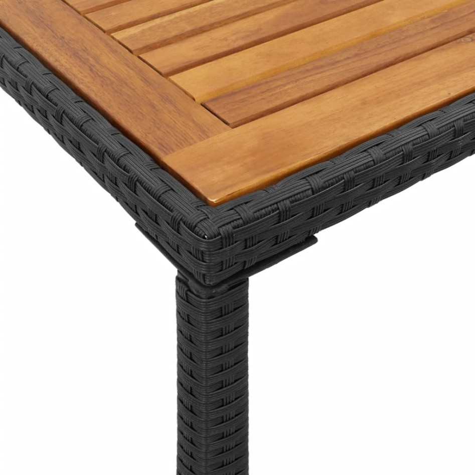 Mesa de jardín superficie de madera ratán PE negro 115x54x74