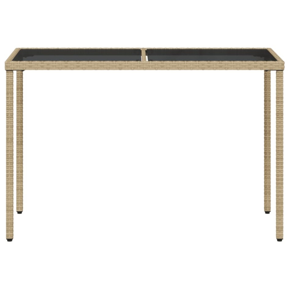 Mesa de jardín superficie de vidrio ratán PE beige 115x54x74