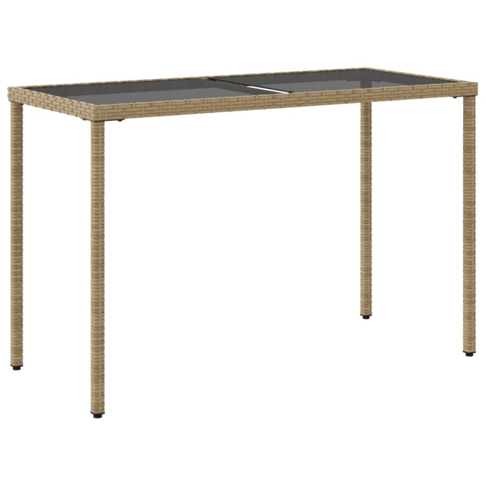 Mesa de jardín superficie de vidrio ratán PE beige 115x54x74