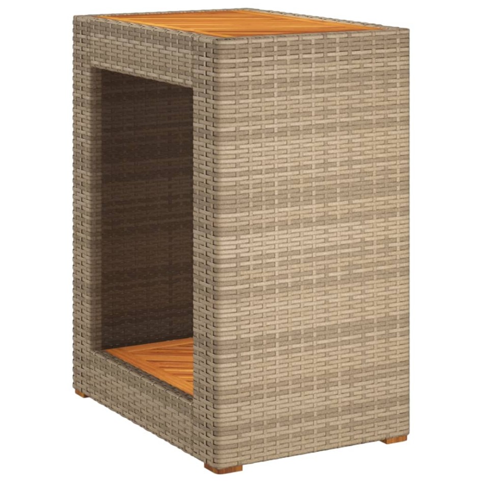 Mesa auxiliar jardín tapa madera ratán PE beige 60x40x75