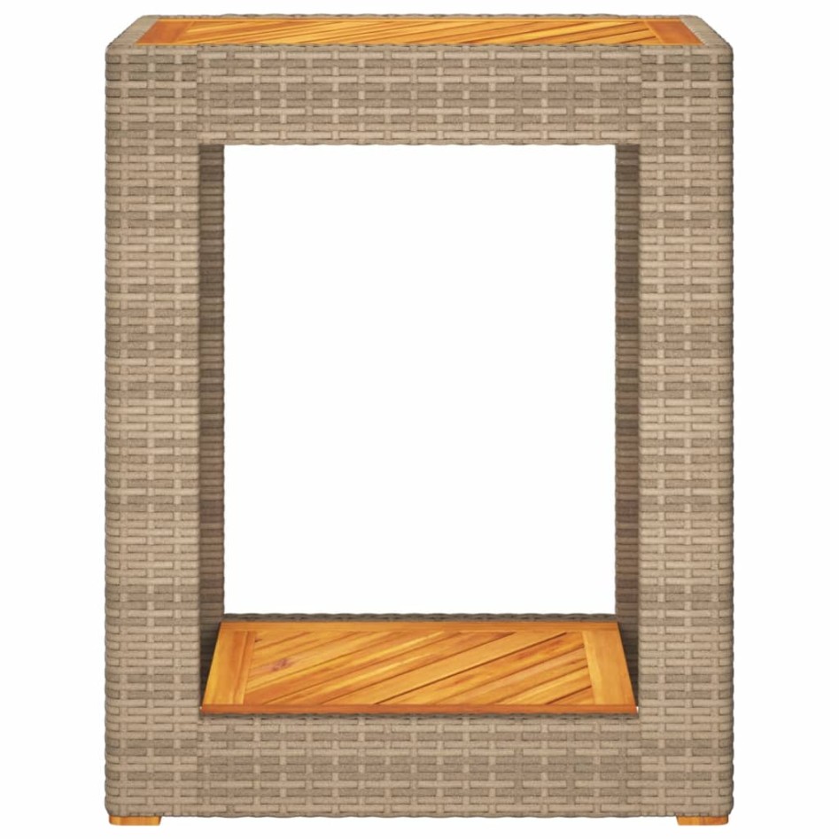 Mesa auxiliar jardín tapa madera ratán PE beige 60x40x75