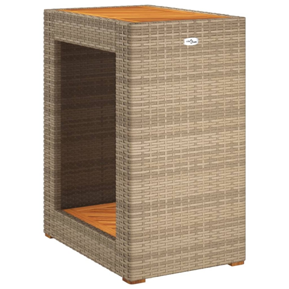Mesa auxiliar jardín tapa madera ratán PE beige 60x40x75