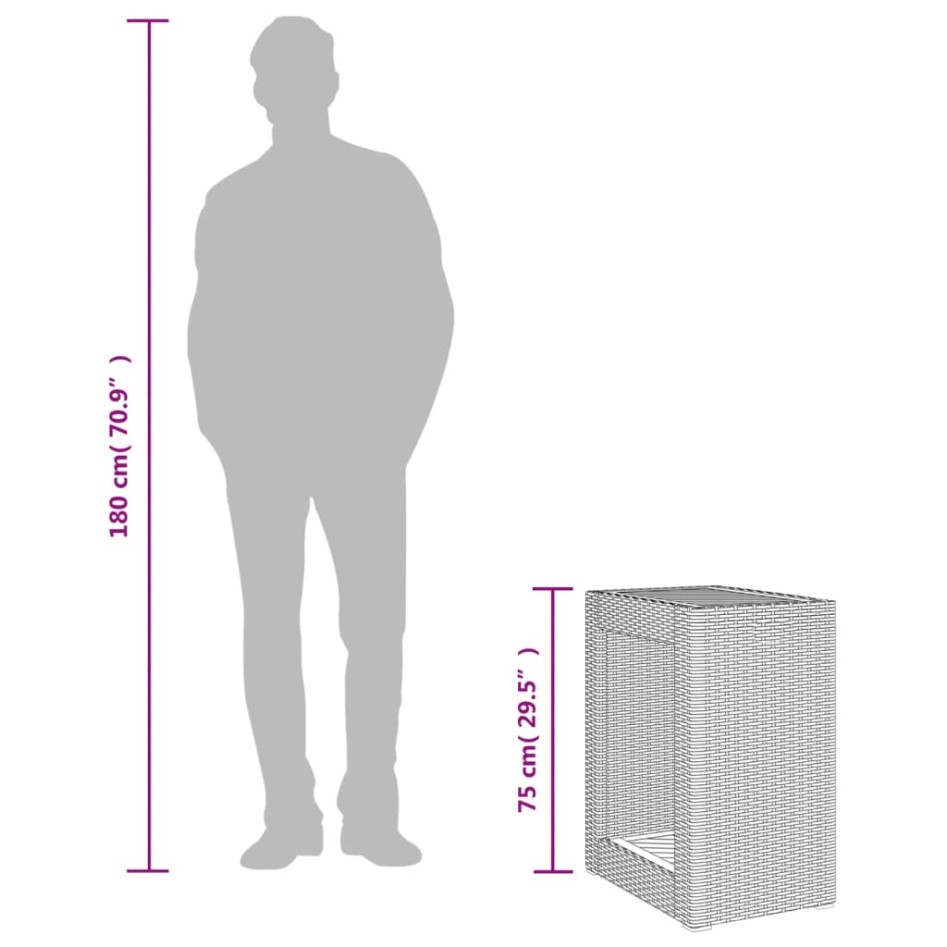 Mesa auxiliar jardín tapa madera ratán PE beige 60x40x75