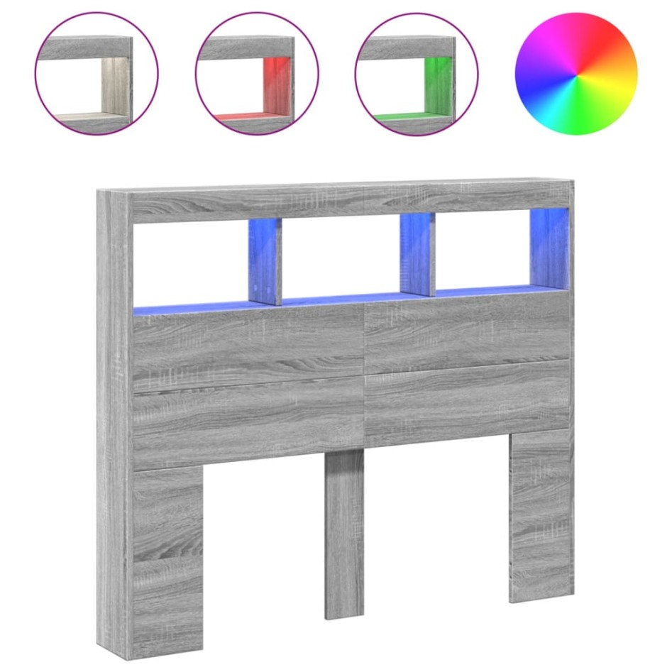 Cabecero de cama con luz LED gris Sonoma 100x17x102