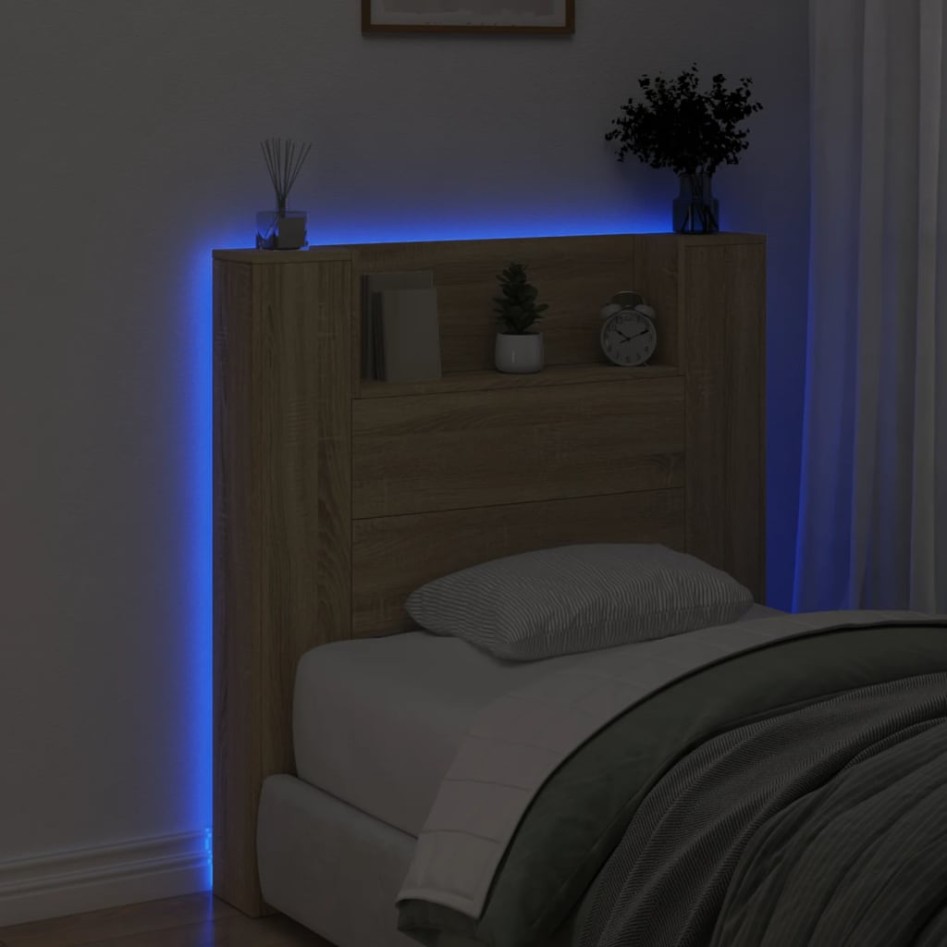 Cabecero de cama con luz LED roble Sonoma 100x16,5x103,5