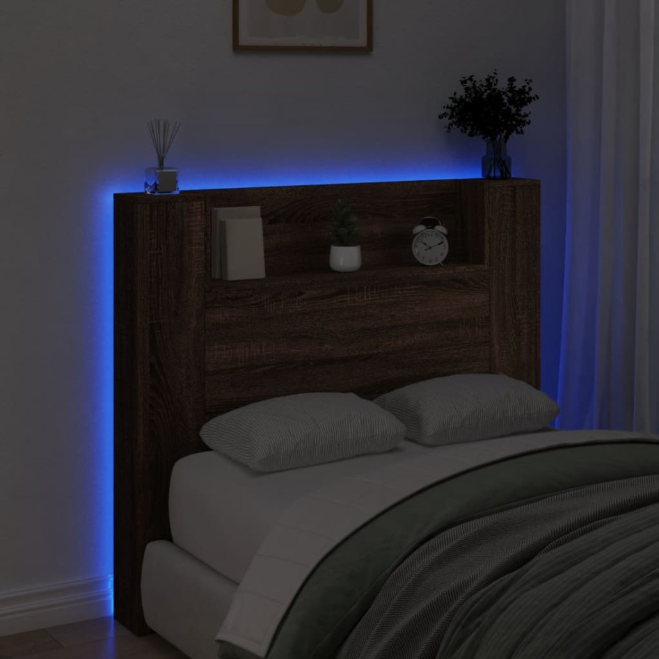 Cabecero de cama con luz LED marrón roble 120x16,5x103,5