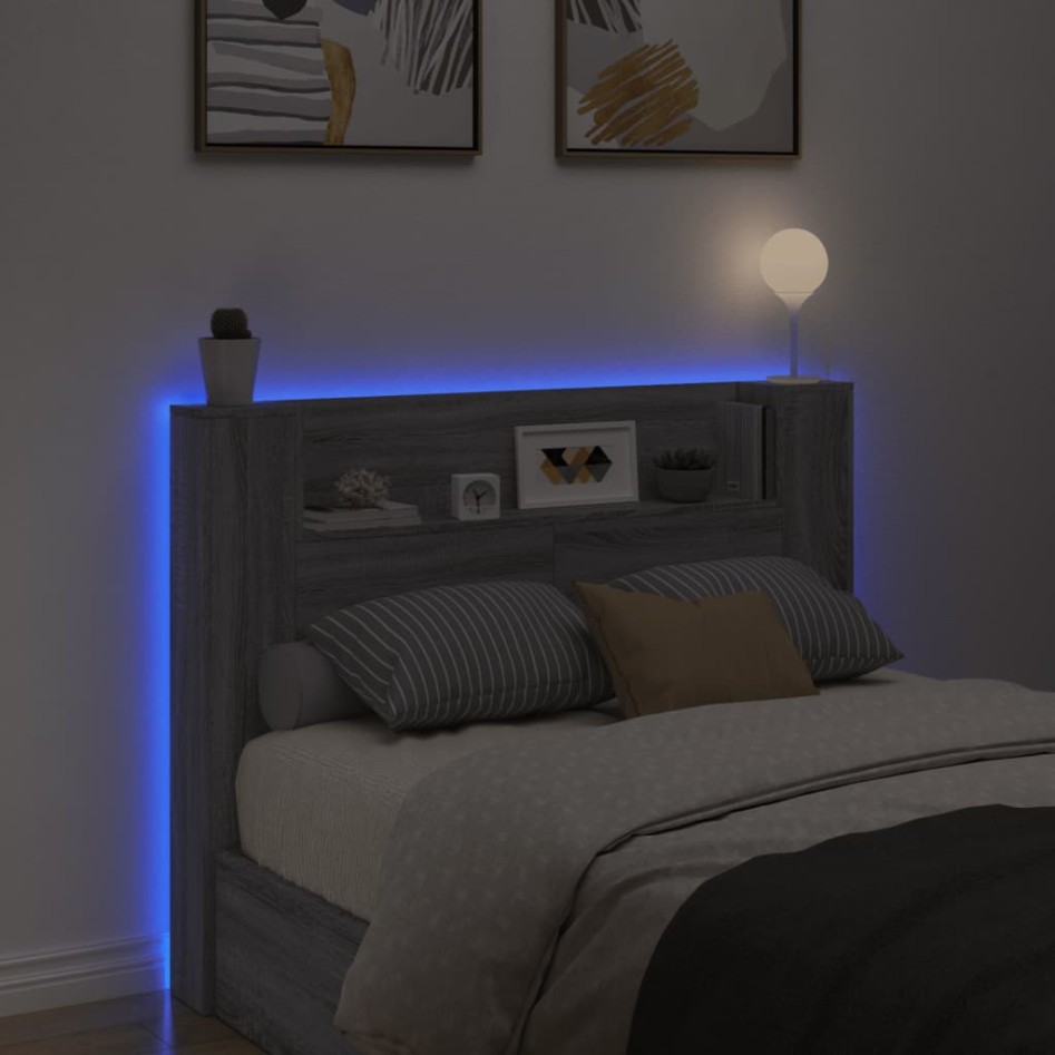Cabecero de cama con luz LED gris Sonoma 140x16,5x103,5