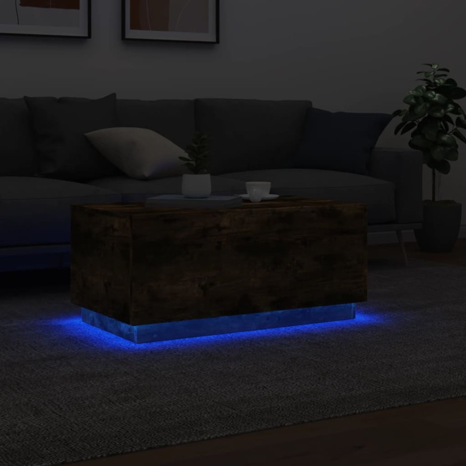 Mesa de centro con luces LED roble ahumado 90x50x40