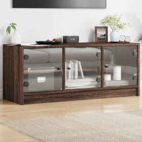 Mueble de TV con puertas de vidrio marrón roble 102x37x42