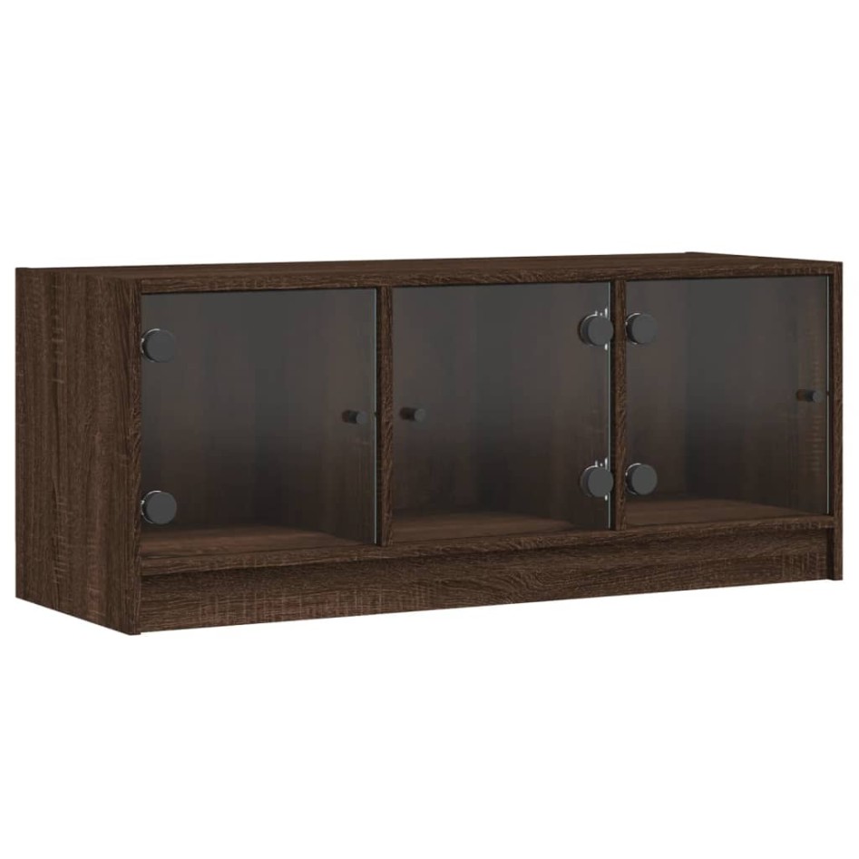 Mueble de TV con puertas de vidrio marrón roble 102x37x42