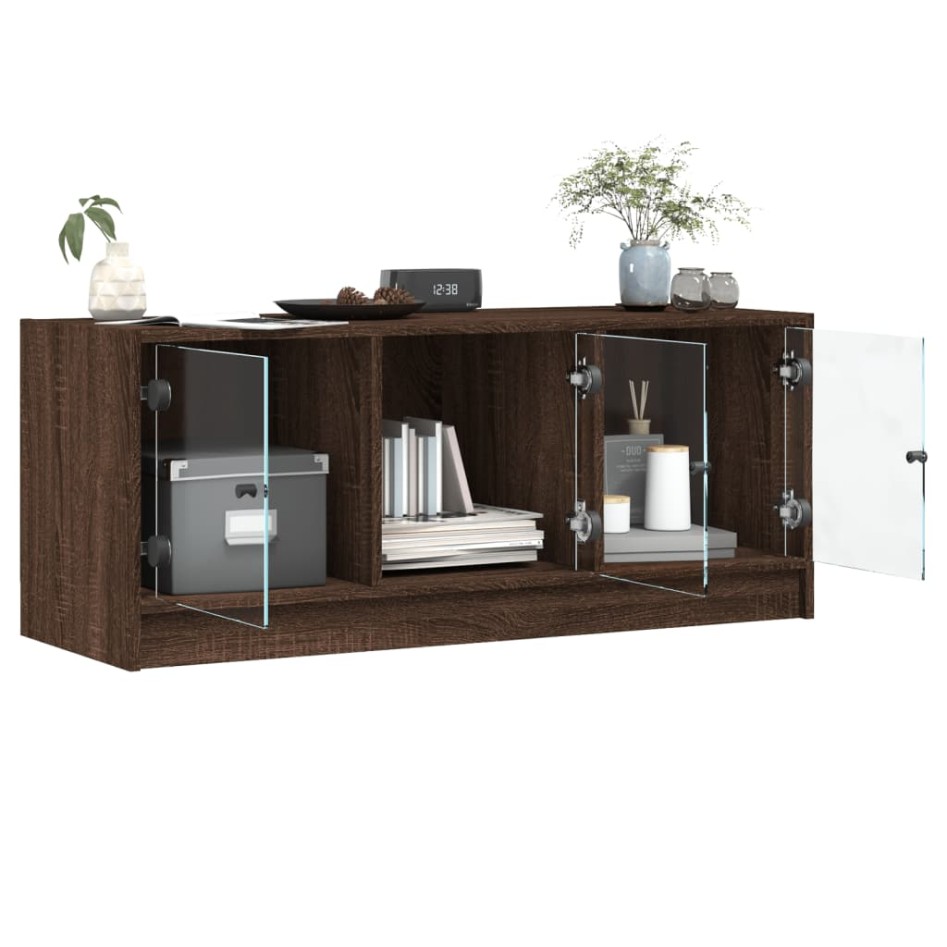 Mueble de TV con puertas de vidrio marrón roble 102x37x42