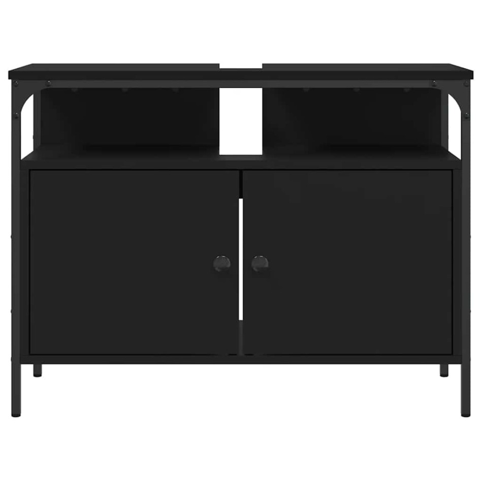 Armario para lavabo de baño madera ingeniería negro 80x30x60