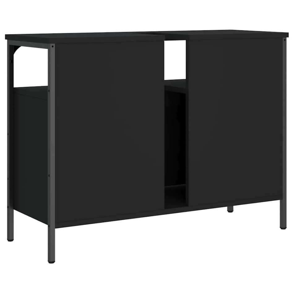 Armario para lavabo de baño madera ingeniería negro 80x30x60