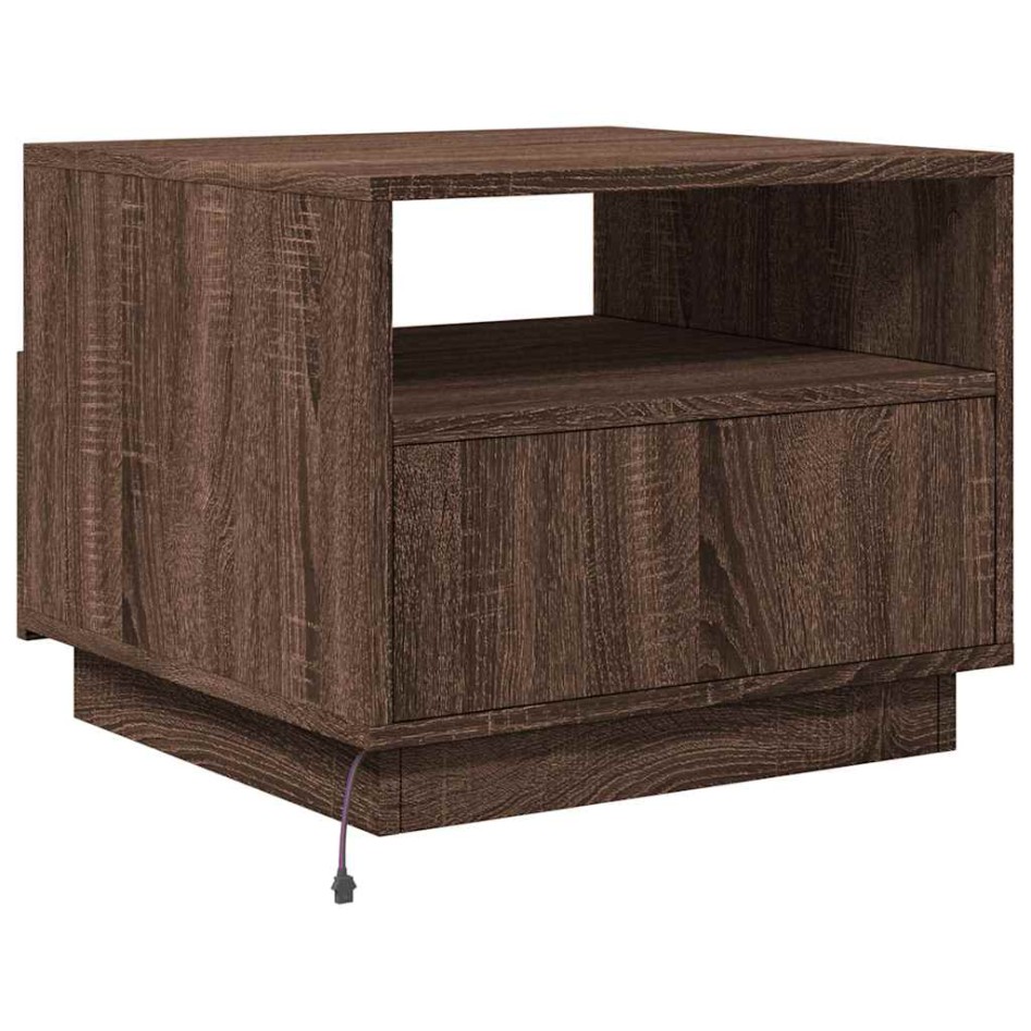 Mesa de centro con luces LED marrón roble 50x49x40