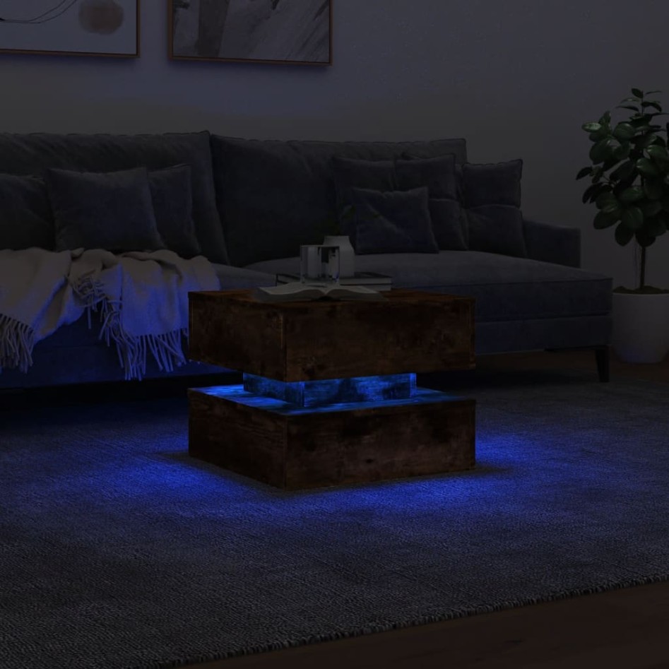 Mesa de centro con luces LED roble ahumado 50x50x40