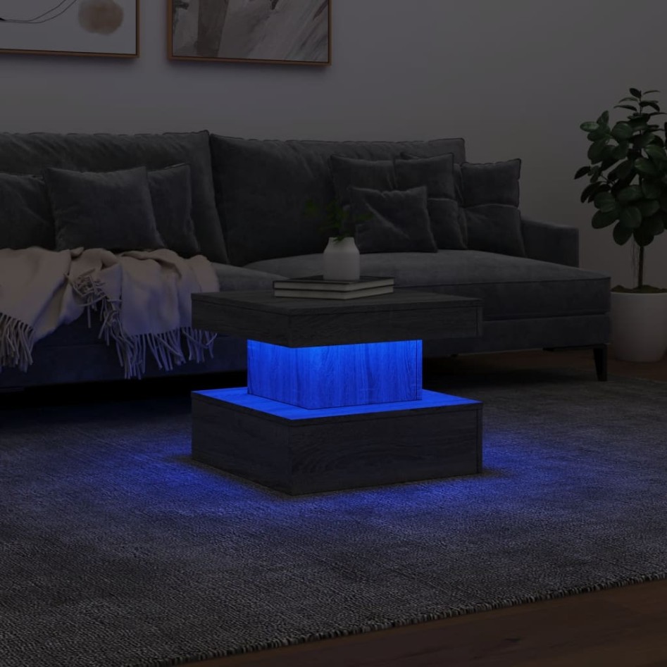 Mesa de centro con luces LED gris Sonoma 50x50x40